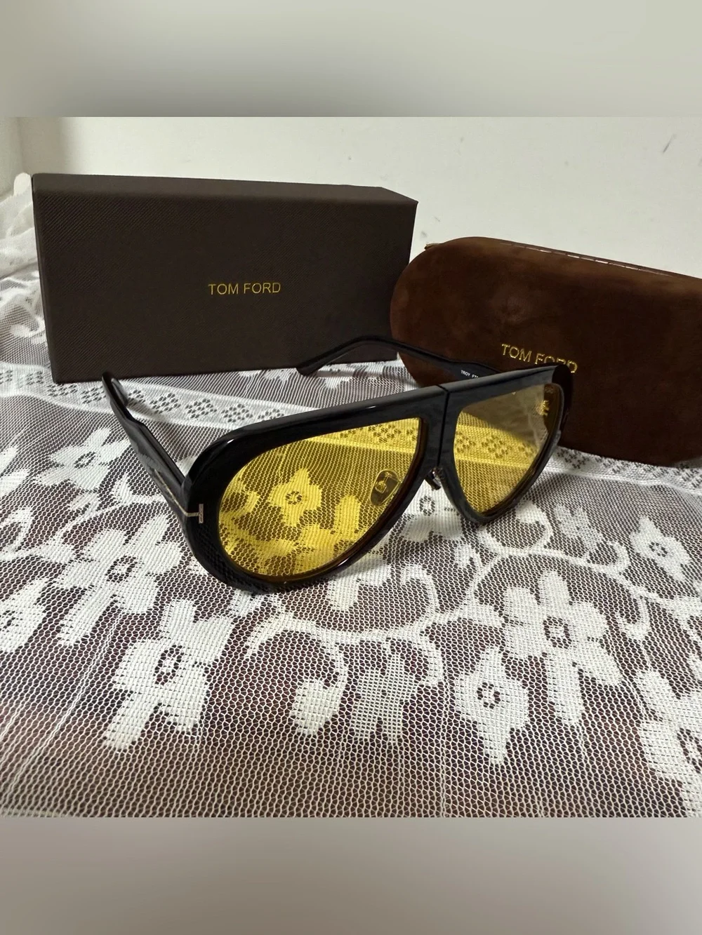 Tom Ford Black Sunglasses with Yellow Lenses